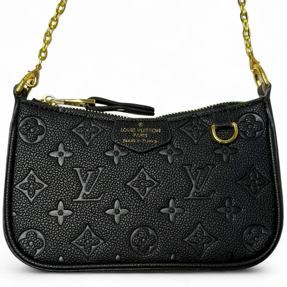 Louis Vuitton Black Monogram Embossed Leather Gold Chain Crossbody Bag Designer - Picture 3 of 8